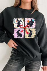 Floral Bunny Plaid Bow Graphic Easter Sweatshirt OutfitFlow